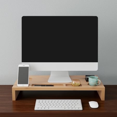 Hastings Home Bamboo Monitor Stand- Computer Desk Organizer and Laptop Riser in Natural Wood Finish 811251STU